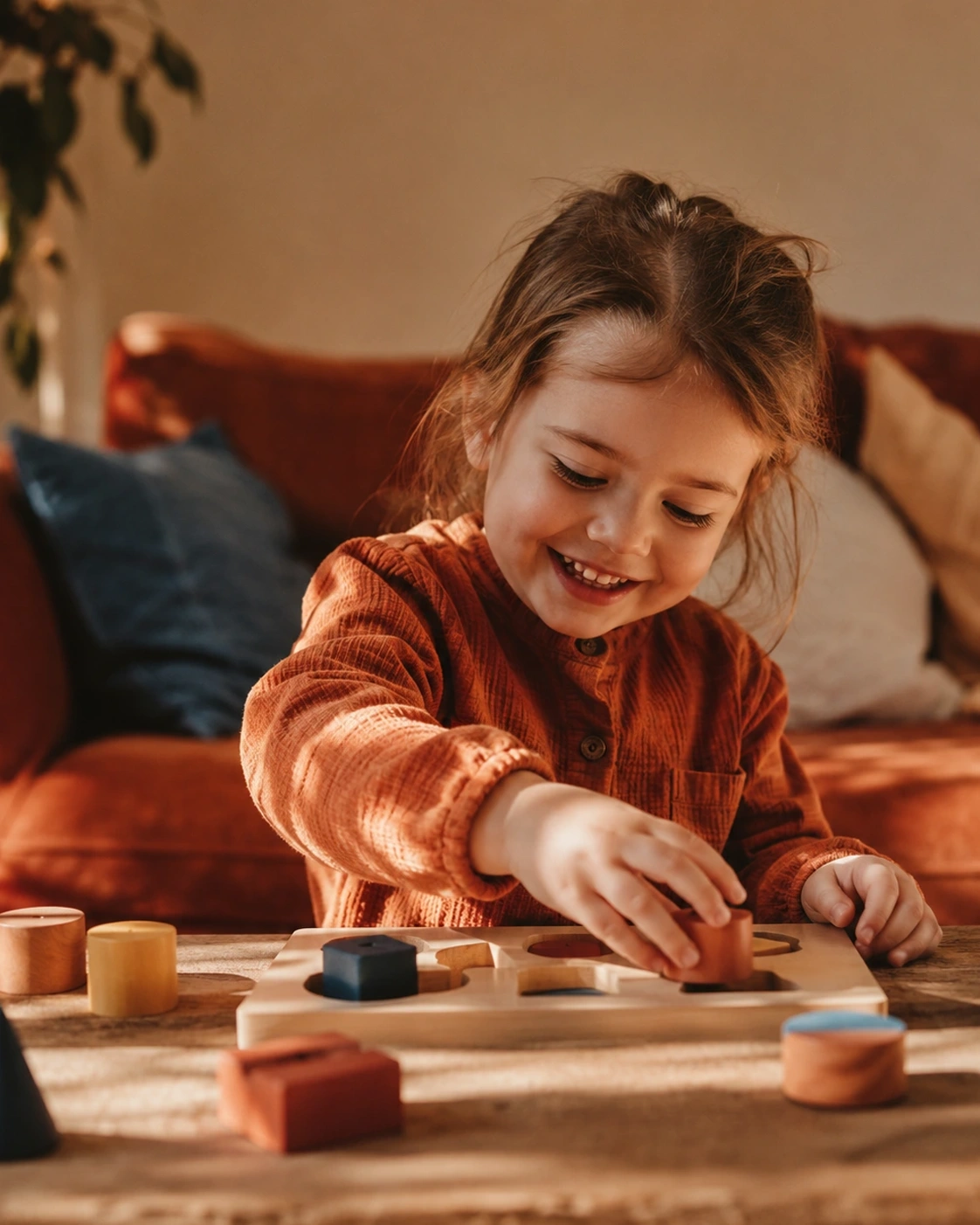 A child engaged in playful, hands-on learning at home